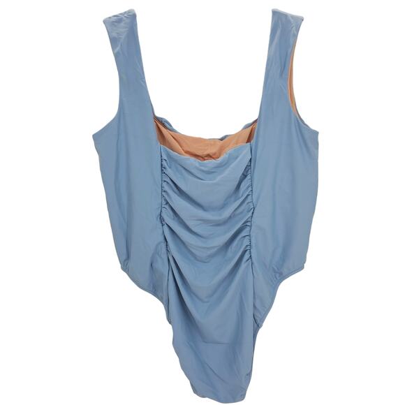 J. Crew Womans size 22 Ruched Square Neck One Piece Swimsuit Cheeky Blue NEW - Picture 3 of 8